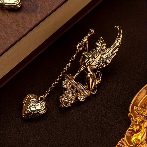 Golden Sphinx Exotic Egyptian Style Locket Heart Earrings - Picture 2 of 4